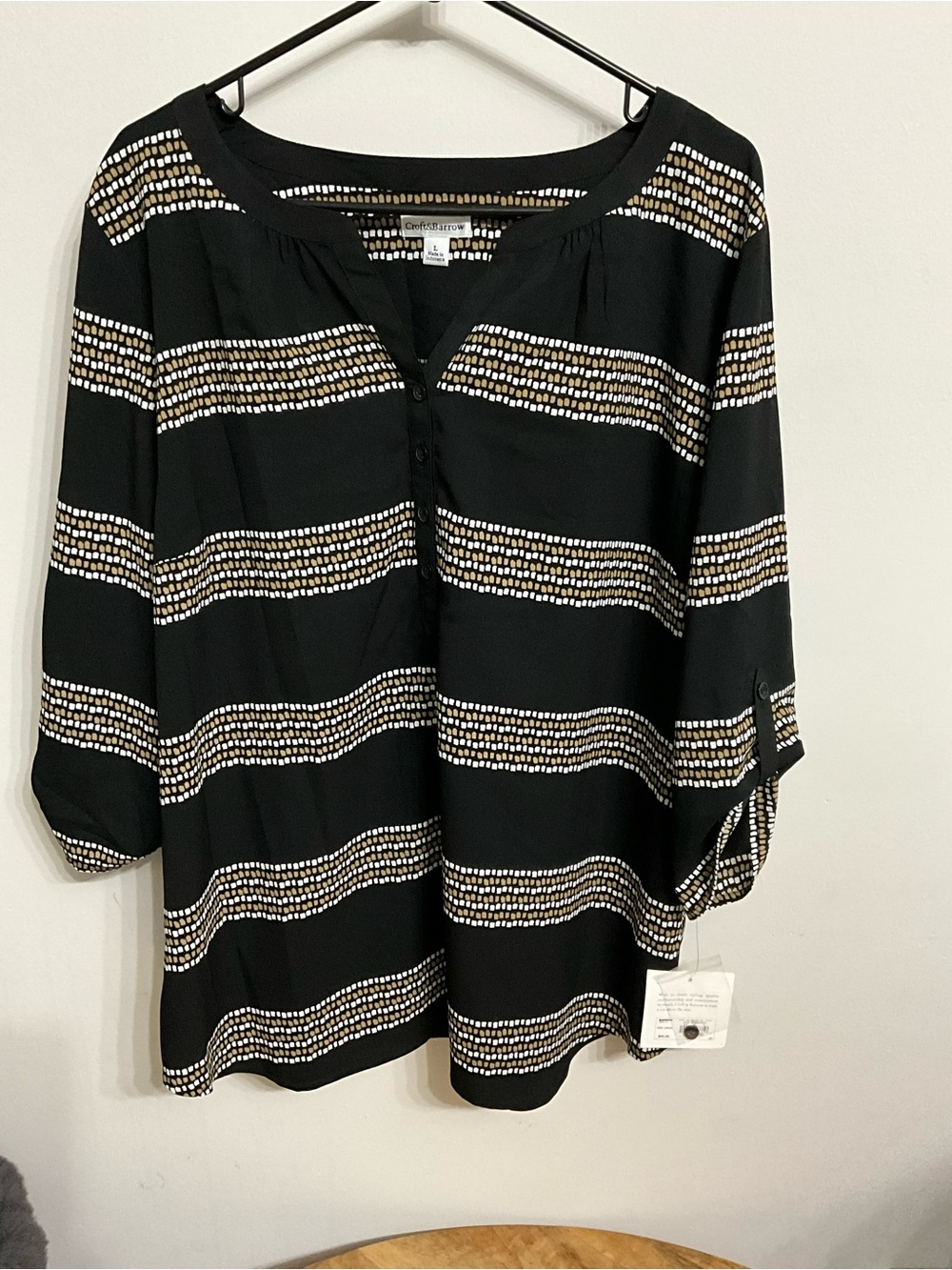 croft & barrow Black Tunic with Metallic Gold-Accent Stripes